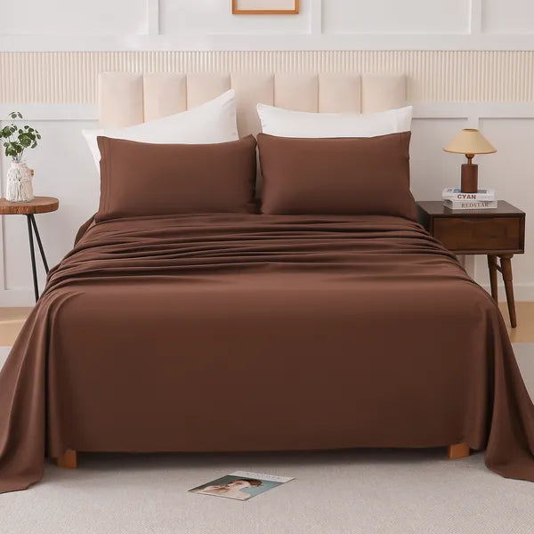 King 4 Piece Bed Sheet Set Soft Cotton Blend Fitted Flat Sheet 2 Pillowcases
