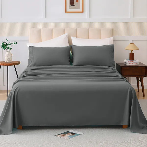 King 4 Piece Bed Sheet Set Soft Cotton Blend Fitted Flat Sheet 2 Pillowcases