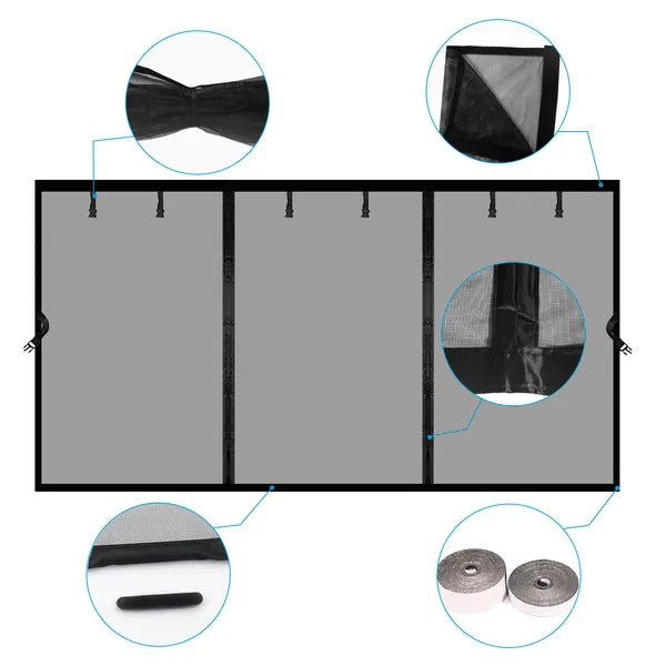 Magnetic Garage Door Screen 8x7 16x7 Fiberglass Mesh Weighted Bottom Auto Close