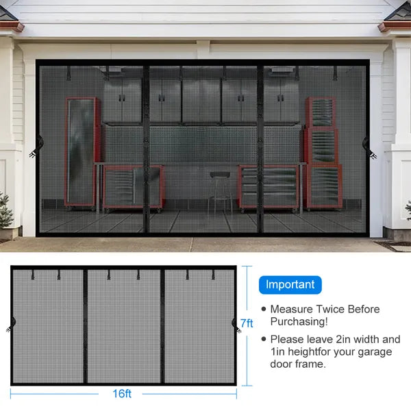 Magnetic Garage Door Screen 8x7 16x7 Fiberglass Mesh Weighted Bottom Auto Close