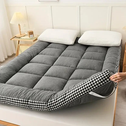 Twin Size Futon Mattress Topper Thick Floor Sleeping Pad Checkered 3D Edge