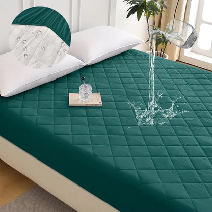 King Mattress Protector Waterproof Ultrasonic Diamond Grid Deep Pocket Green