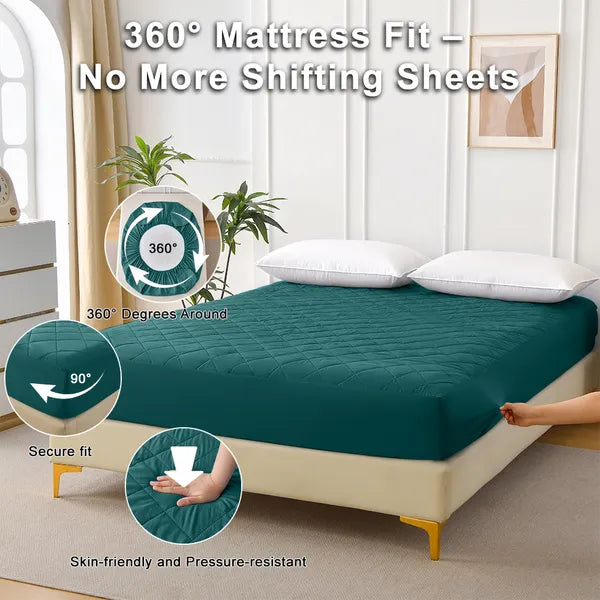 King Mattress Protector Waterproof Ultrasonic Diamond Grid Deep Pocket Green