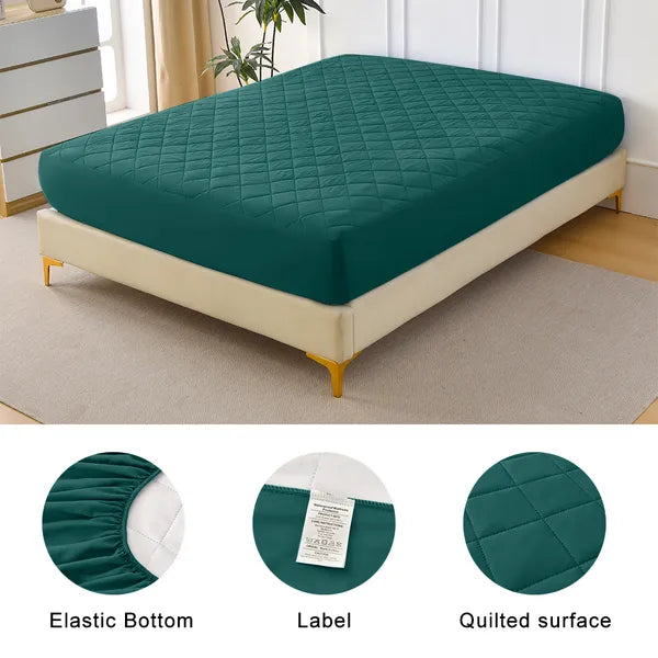 King Mattress Protector Waterproof Ultrasonic Diamond Grid Deep Pocket Green