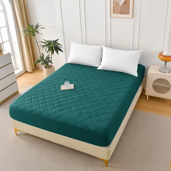 King Mattress Protector Waterproof Ultrasonic Diamond Grid Deep Pocket Green