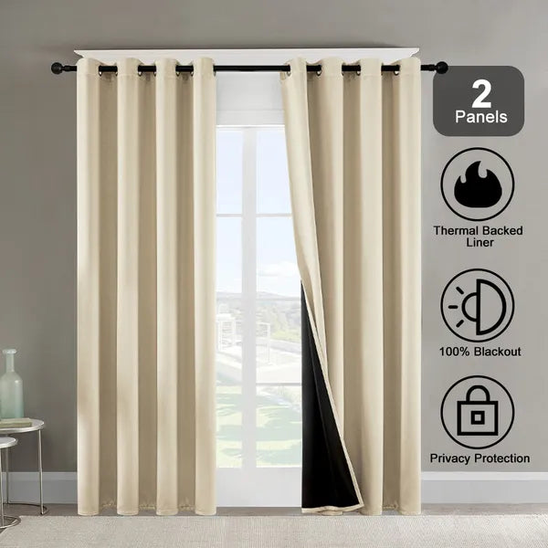 52x63 Blackout Curtains 2 Panels Thermal Insulated Grommet Privacy Drapes