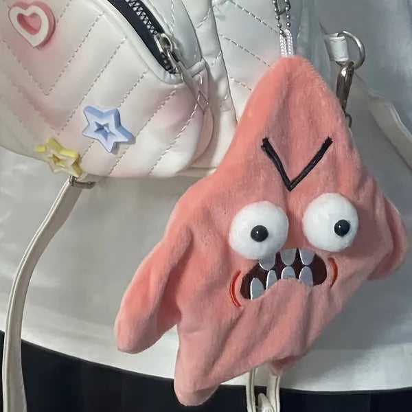 Grumpy Starfish Pink Kicking Plush Backpack Keychain Cute Funny Gift Pendant