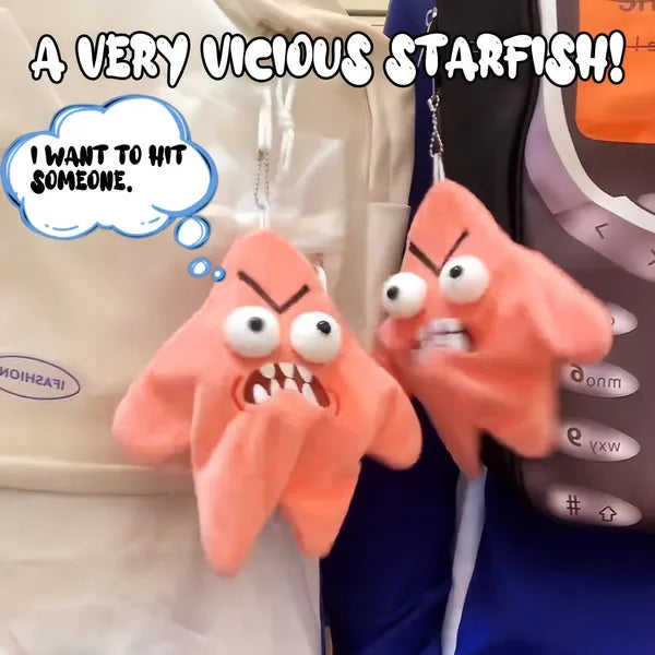 Grumpy Starfish Pink Kicking Plush Backpack Keychain Cute Funny Gift Pendant