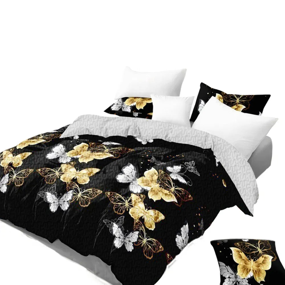9 Piece Black Gold Butterfly Bedspread Curtain Set Queen King Cal King Bedding