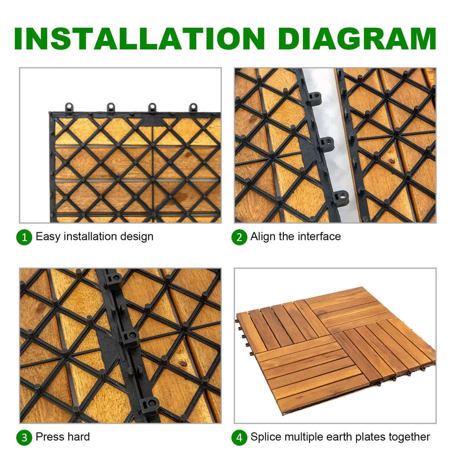Acacia Wood Deck Tile Interlocking Flooring Waterproof Tiles Outdoor Patio 12x12