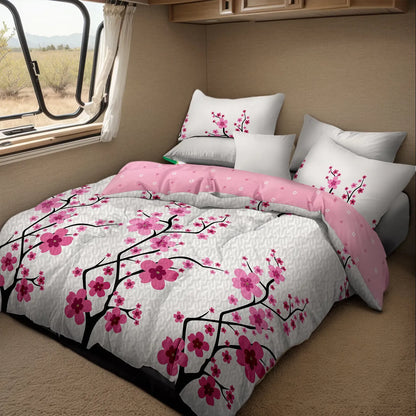 Pink Cherry Blossom Quilt Set 5 Piece Water Resistant Bedspread Queen King Cal King