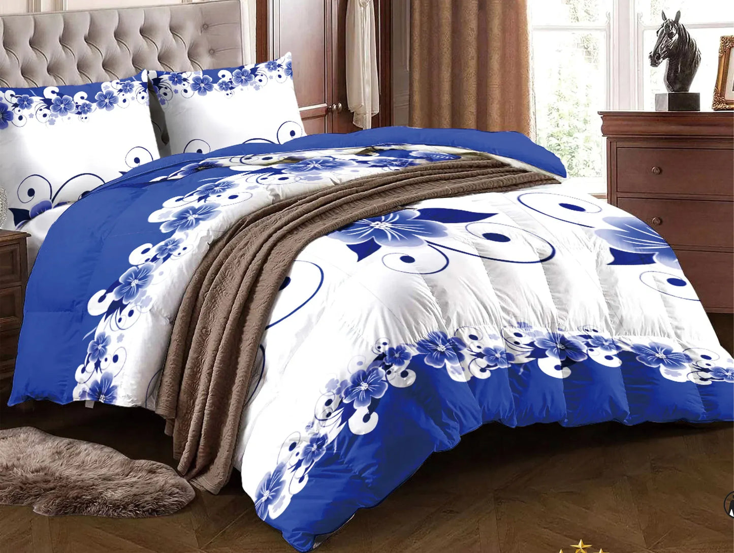 Blue White Floral Duvet Cover Set 3 Piece Ultra Soft Microfiber Queen King California King