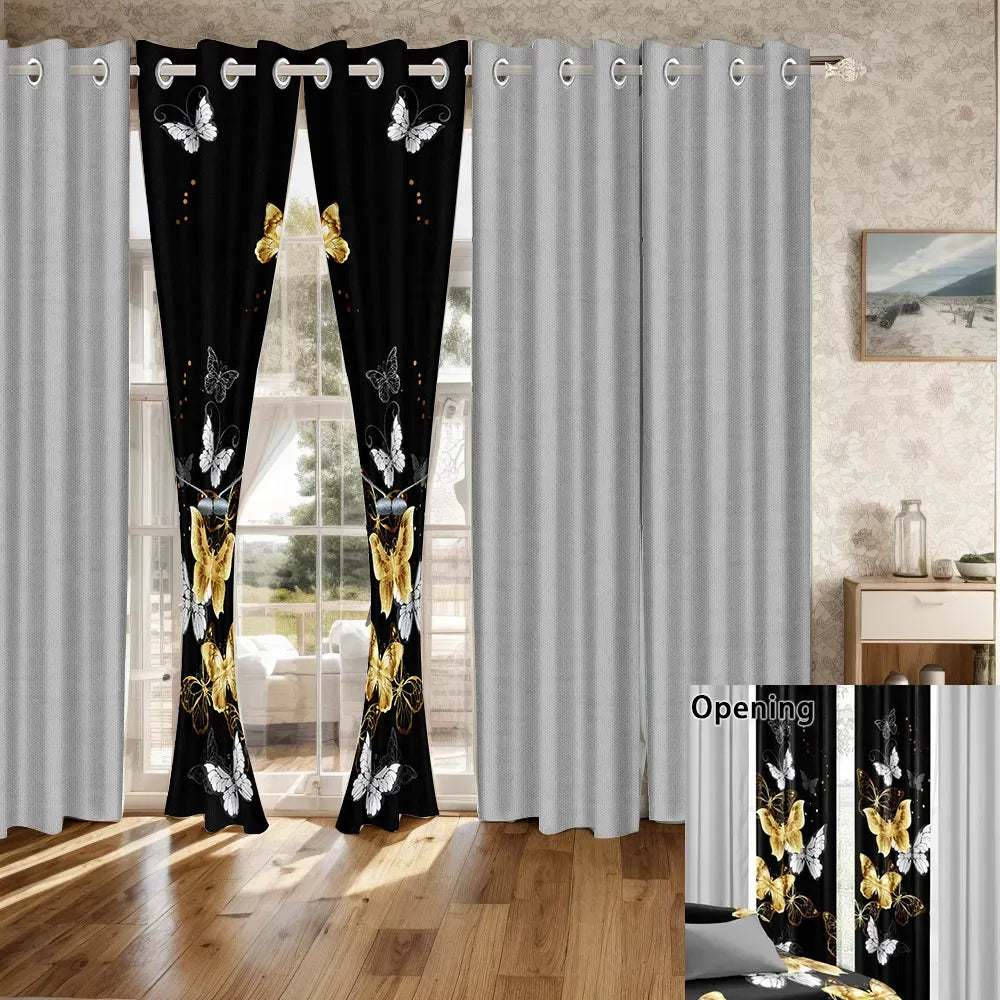 9 Piece Black Gold Butterfly Bedspread Curtain Set Queen King Cal King Bedding
