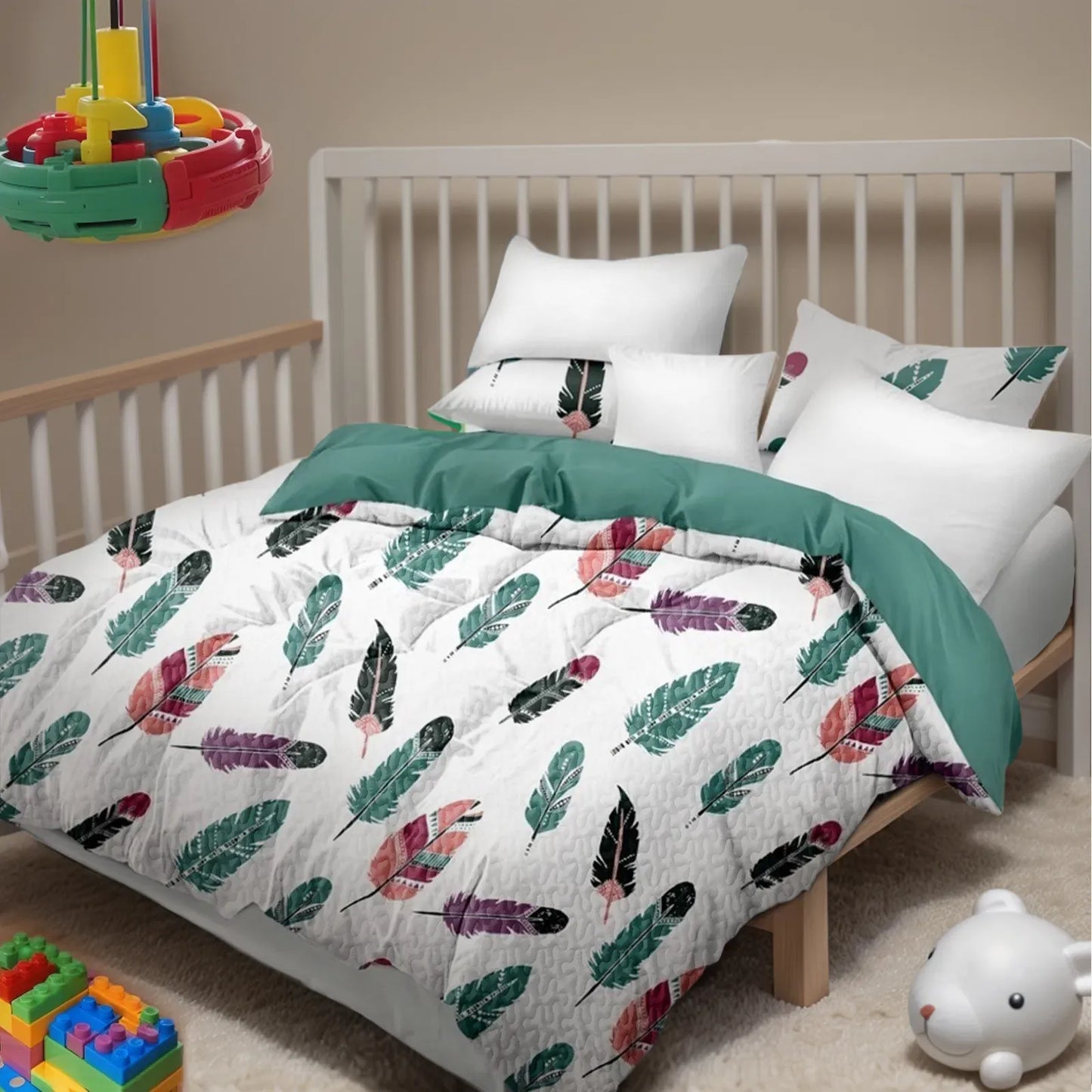 9 Piece Boho Feather Bedspread Curtain Set Queen King Cal King Bedding