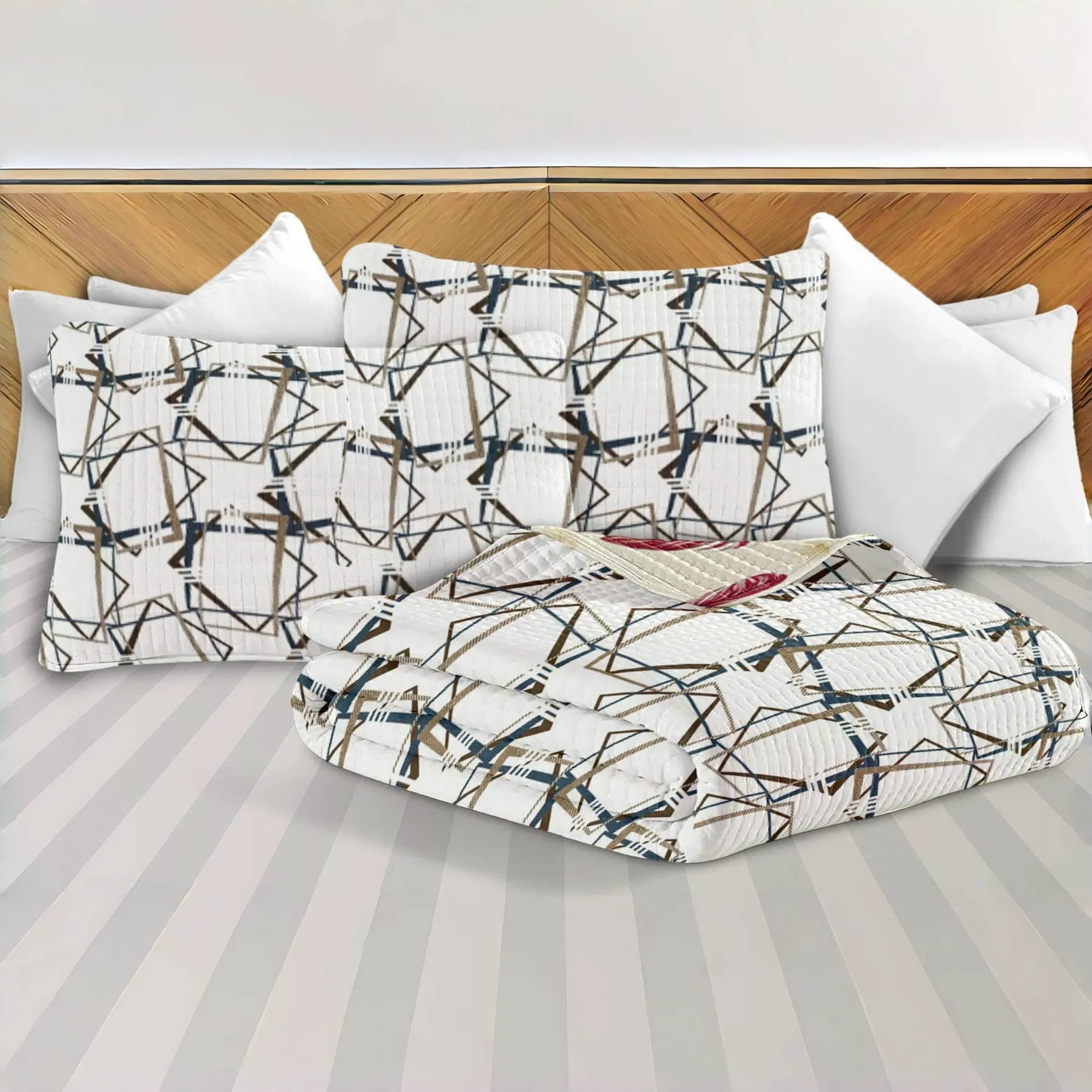 9 Piece Bed in a Bag Set Brown Geometric Bedspread Curtains Queen King Cal