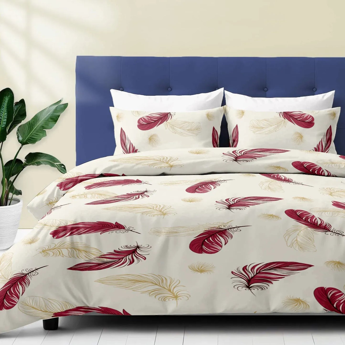 9 Piece Bed in a Bag Set Red Feather Bedspread Curtains Queen King Cal king