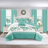 9 Piece Green Rose Floral Bedspread Curtain Set Queen King Cal King Bedding