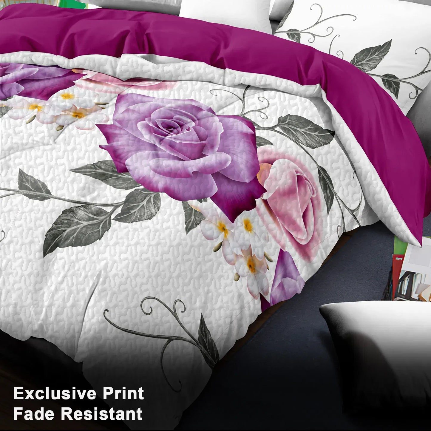 9 Piece Purple Rose Bedspread Curtain Set Queen King Cal King Bedding