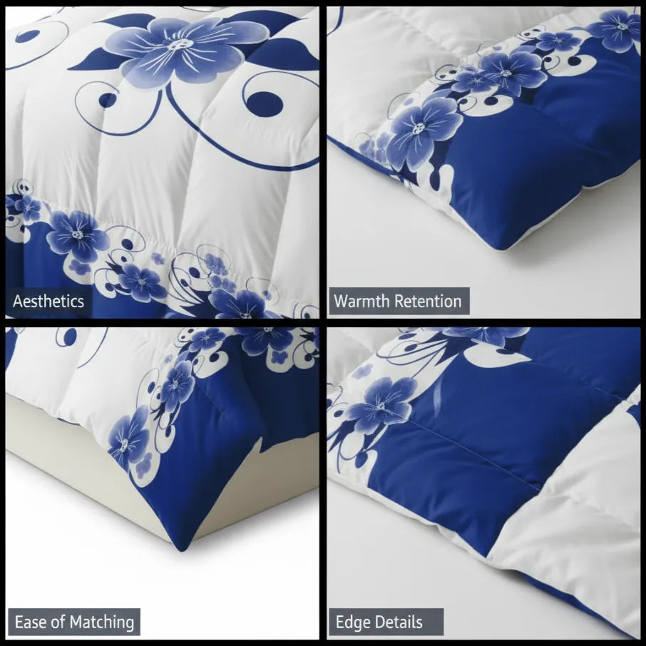 Blue White Floral Duvet Cover Set 3 Piece Ultra Soft Microfiber Queen King California King