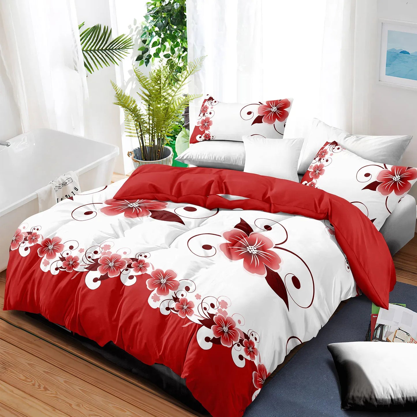 3 Piece Charcoal Grey Botanical Quilt Set White Leaf Vine Bedspread Queen King