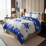 Blue White Floral Duvet Cover Set 3 Piece Ultra Soft Microfiber Queen King California King