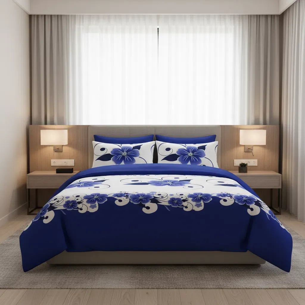 Blue White Floral Duvet Cover Set 3 Piece Ultra Soft Microfiber Queen King California King