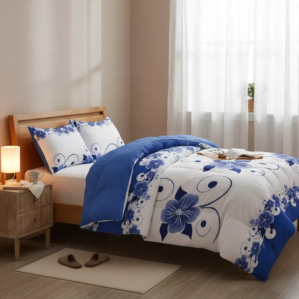 Blue White Floral Duvet Cover Set 3 Piece Ultra Soft Microfiber Queen King California King