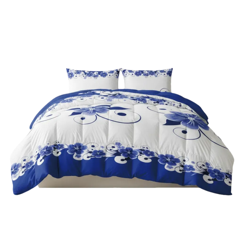 Blue White Floral Duvet Cover Set 3 Piece Ultra Soft Microfiber Queen King California King