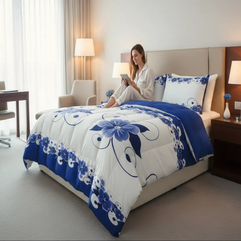 Blue White Floral Duvet Cover Set 3 Piece Ultra Soft Microfiber Queen King California King