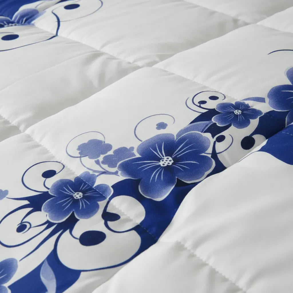 Blue White Floral Duvet Cover Set 3 Piece Ultra Soft Microfiber Queen King California King