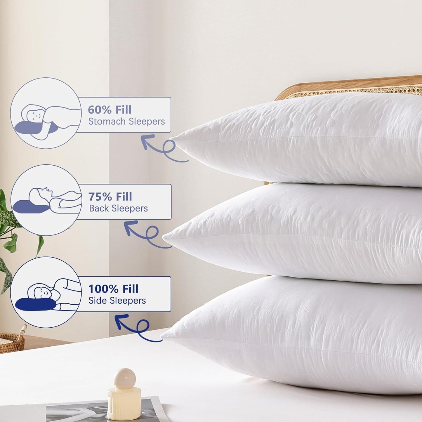 Extra Firm Pillow Queen King Standard Size White Adjustable Bed Pillow Support