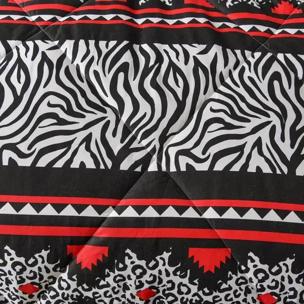 Felicie Quilt 3 Piece Set King Red Black White Zebra Leopard Tribal Bedding