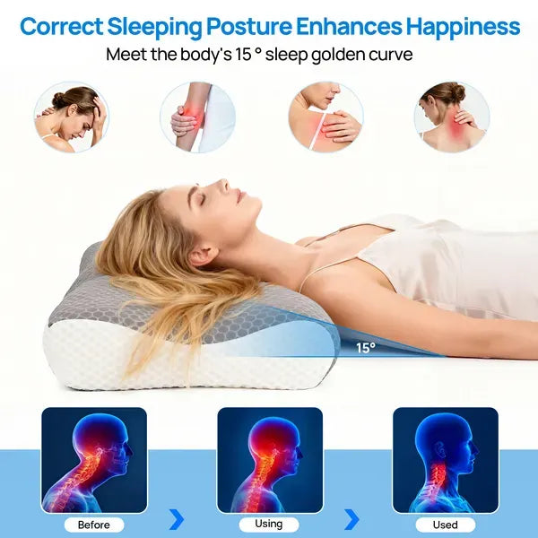Cervical Neck Pillow Memory Foam Ergonomic Contour Side Back Sleepers Washable