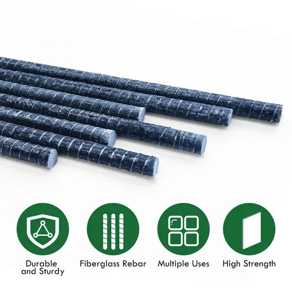 Black Fiberglass Rebar FRP Non Corrosive Concrete Rods 3/8 x 36" 1/2 x 72"