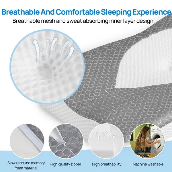 Cervical Neck Pillow Memory Foam Ergonomic Contour Side Back Sleepers Washable