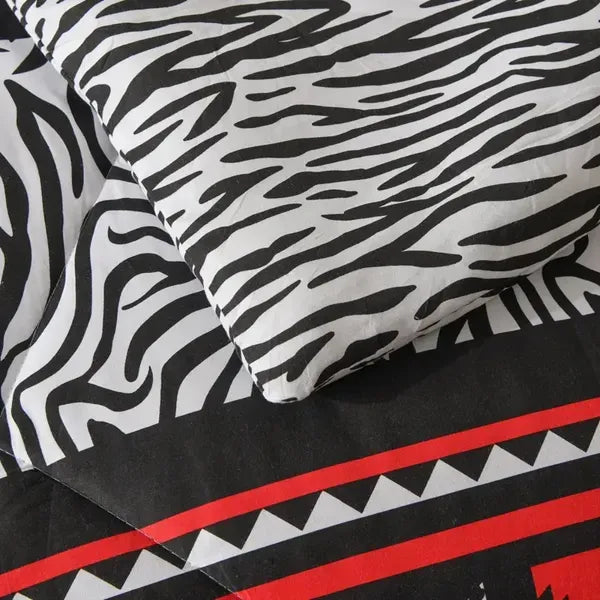 Felicie Quilt 3 Piece Set King Red Black White Zebra Leopard Tribal Bedding