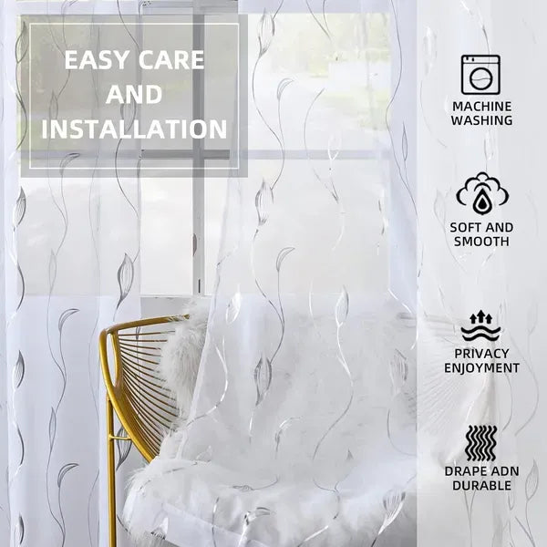 52x84 Sheer Curtains 2 Panels Metallic Print Rod Pocket Light Filtering Drapes