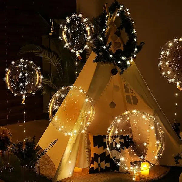 10 Pack LED Light Up Bobo Balloons 14" Clear Bubble Warm Lights Wedding Party