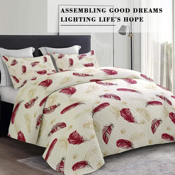 9 Piece Bed in a Bag Set Red Feather Bedspread Curtains Queen King Cal king