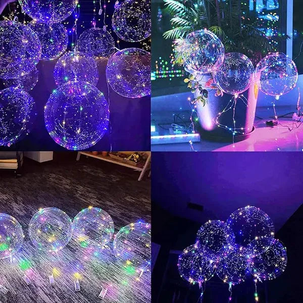 10 Pack LED Light Up Bobo Balloons 14" Clear Bubble Warm Lights Wedding Party