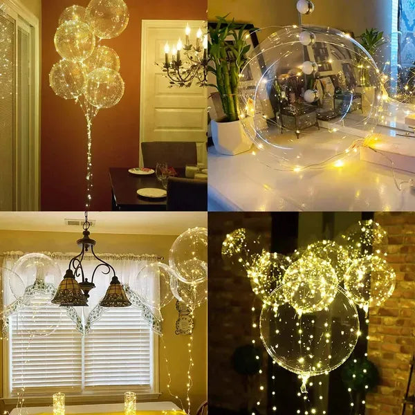 10 Pack LED Light Up Bobo Balloons 14" Clear Bubble Warm Lights Wedding Party