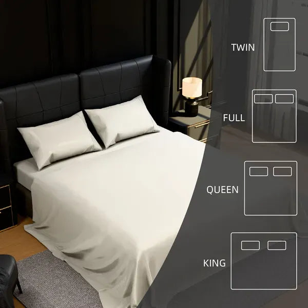 King Size Bed Sheet Set 4PC White Brushed Microfiber Deep Pocket Soft Sheets