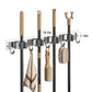 Stainless Steel Broom Holder Wall Mount Mop Organizer Rack 4 Clips 5 Hooks Garage