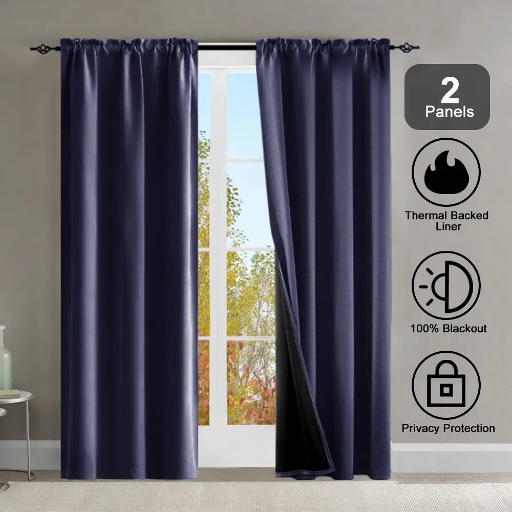 Blackout Curtains Set of 2 52x84 Thermal Rod Pocket Room Darkening Privacy