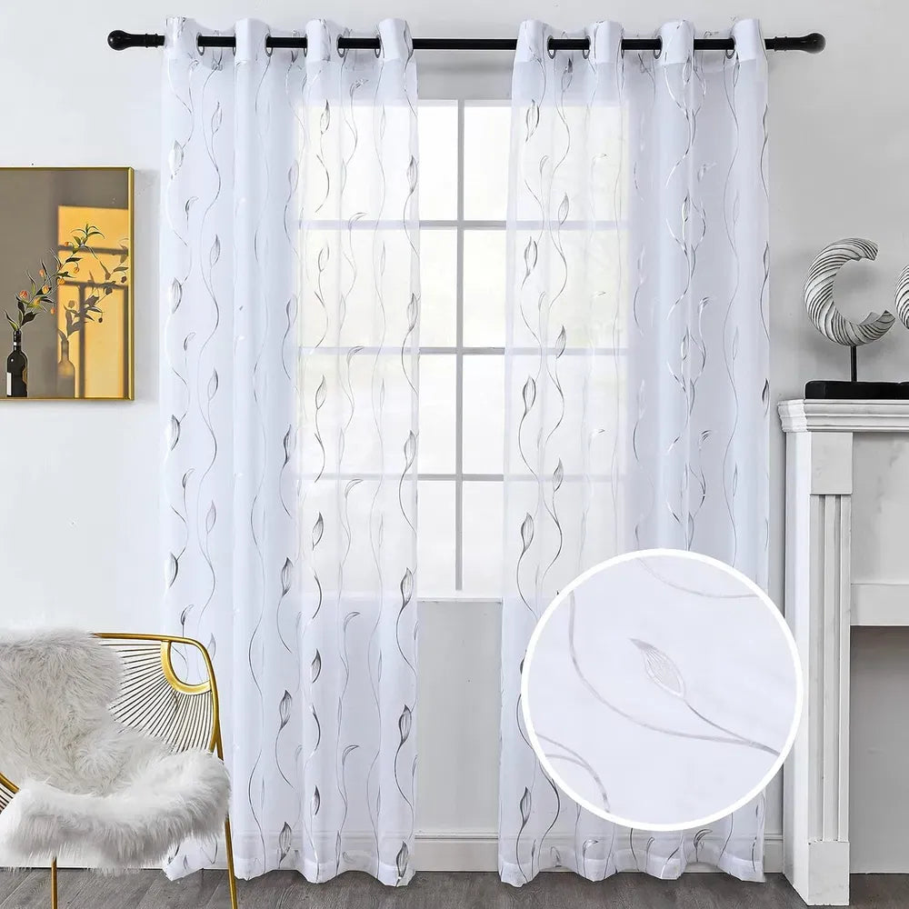 52x84 Sheer Curtains 2 Panels Metallic Print Rod Pocket Light Filtering Drapes