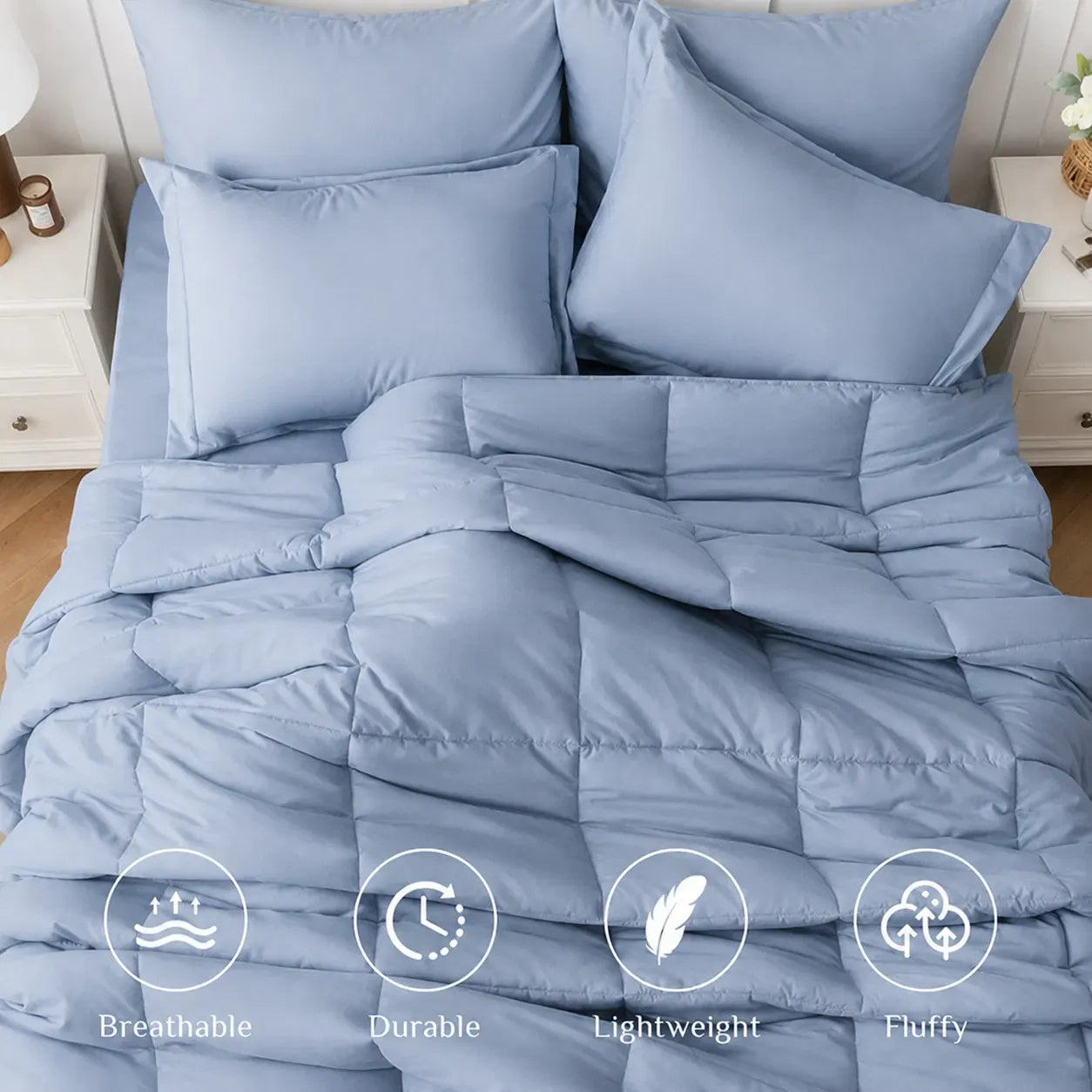Blue Comforter Set Twin Queen King Size Bedding All Season Soft Down Alternative