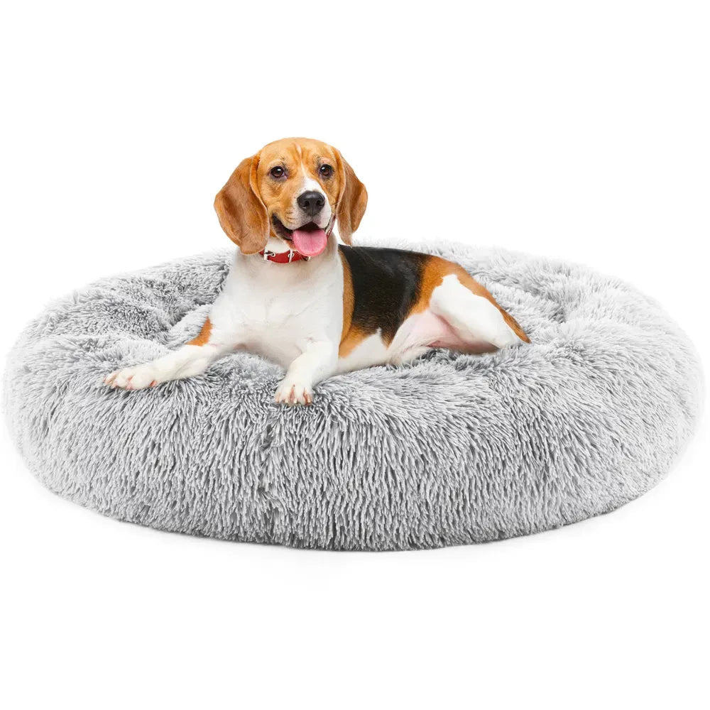 24" Donut Dog Bed Fluffy Round Faux Fur Pet Bed Small Dogs Cats Washable Non Slip