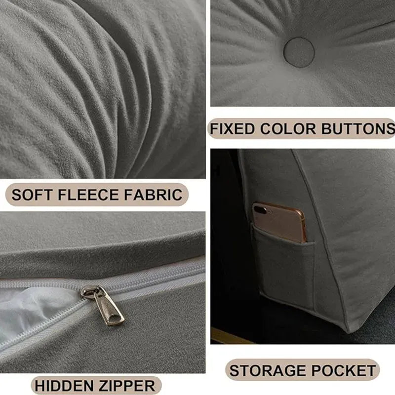 Triangular Reading Pillow Wedge Cushion 39 Inch Large Headboard Backrest Gray