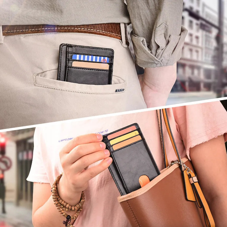 Mens Leather Slim Wallet RFID Blocking Credit Card Holder ID Money Pocket