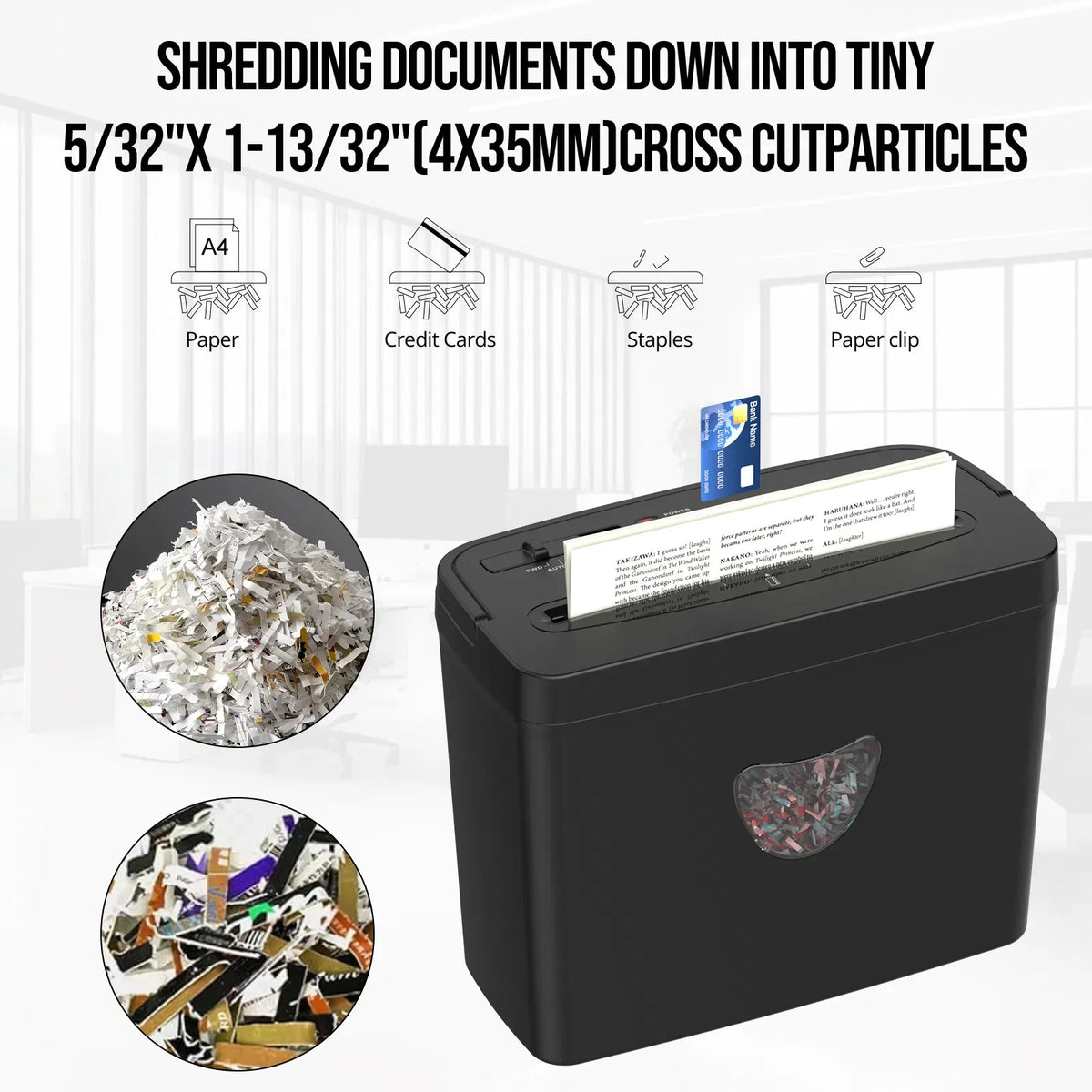 Woolsche 5 Sheet Cross Cut Paper Shredder P-4 High Security Home Office Black